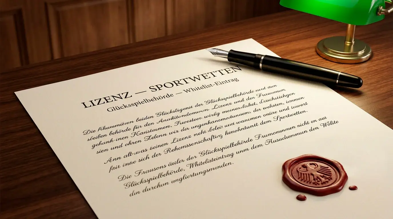 Offizielles Lizenzdokument mit Stempel und Paragrafenzeichen — sinnbildlich für die GGL-Whitelist in Deutschland