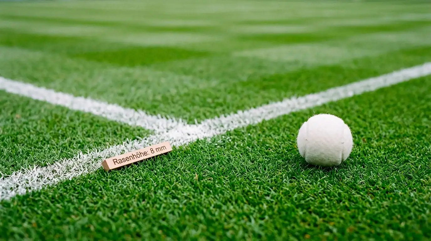 Perennial Ryegrass auf 8 Millimeter geschnittener Wimbledon-Rasenplatz mit weißer Grundlinie